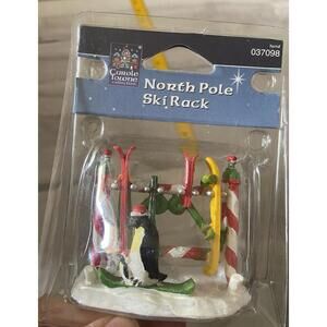 Lemax 2006 North Pole Ski Rack Candy cane Penguins Mom & Baby Carole Towne